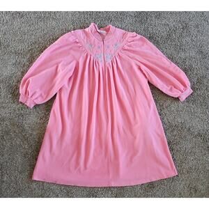 Vtg VANITY FAIR Zip Short Robe Cozy Velour Fleece Size 2XL Pink w/Embroidery